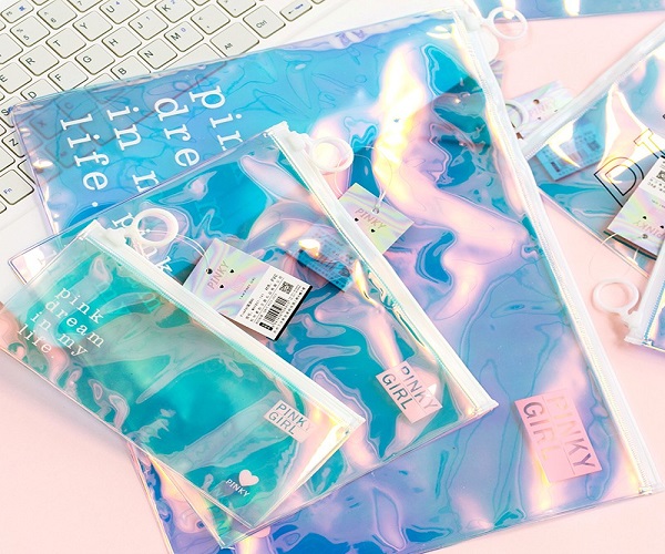 Holographic Laser PVC Makeup Toiletry Bag Hologram PVC Zipper Organizer Pouch