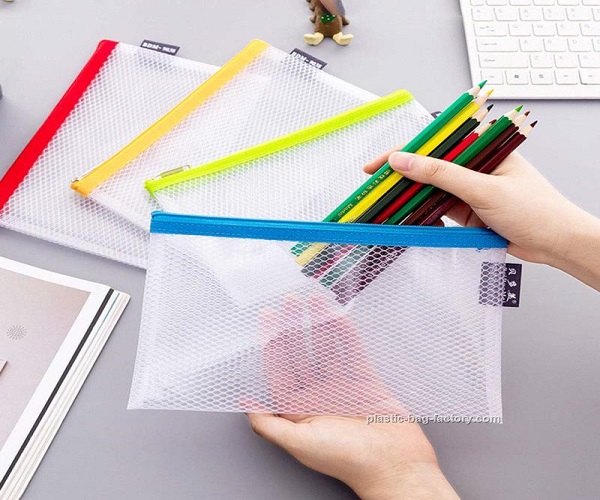 Clear Waterproof Mesh EVA Zipper Document Bag Gridding EVA Zipper File Bags for Office Supplies